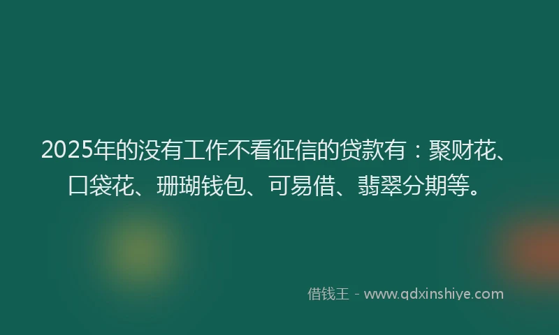 2025年的没有工作不看征信的贷款有：聚财花、口袋花、珊瑚钱包、可易借、翡翠分期等。