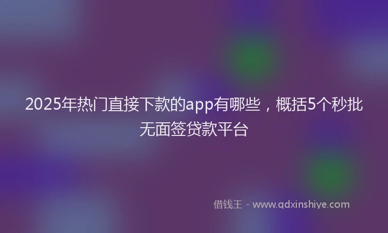 2025年热门直接下款的app有哪些，概括5个秒批无面签贷款平台