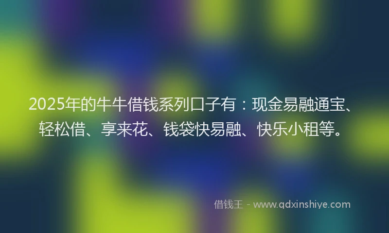 2025年的牛牛借钱系列口子有：现金易融通宝、轻松借、享来花、钱袋快易融、快乐小租等。