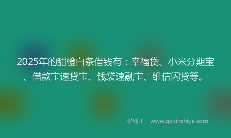 2025年的甜橙白条借钱有：幸福贷、小米分期宝、借款宝速贷宝、钱袋速融宝、维信闪贷等。