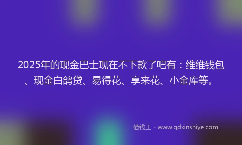2025年的现金巴士现在不下款了吧有：维维钱包、现金白鸽贷、易得花、享来花、小金库等。