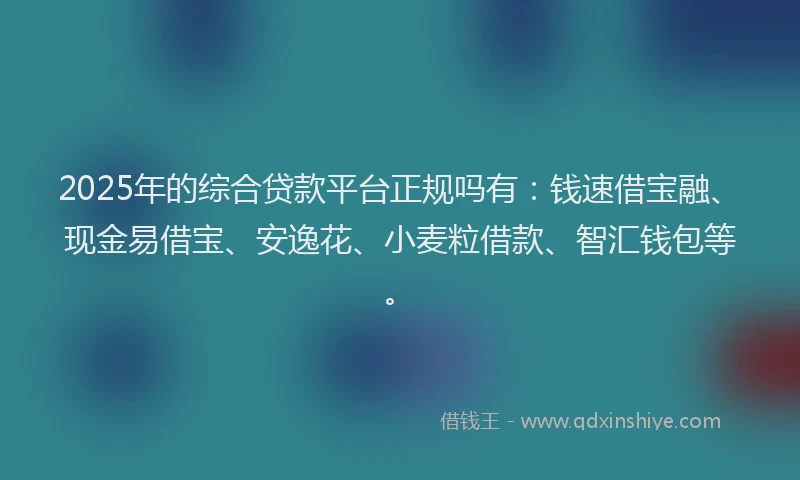 2025年的综合贷款平台正规吗有：钱速借宝融、现金易借宝、安逸花、小麦粒借款、智汇钱包等。