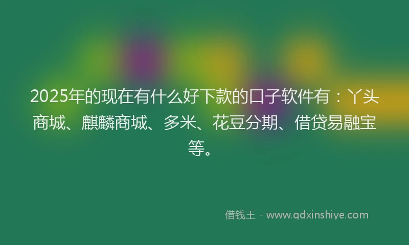 2025年的现在有什么好下款的口子软件有：丫头商城、麒麟商城、多米、花豆分期、借贷易融宝等。