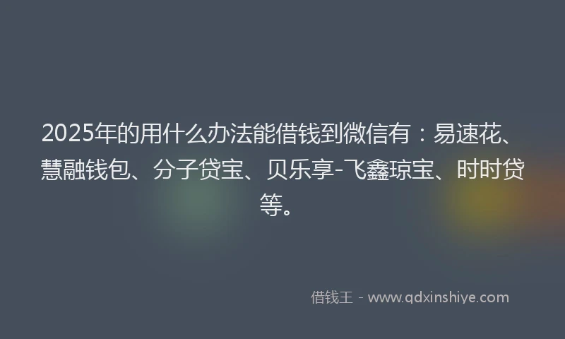 2025年的用什么办法能借钱到微信有：易速花、慧融钱包、分子贷宝、贝乐享-飞鑫琼宝、时时贷等。
