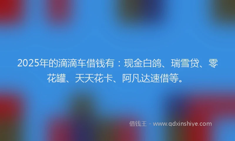 2025年的滴滴车借钱有：现金白鸽、瑞雪贷、零花罐、天天花卡、阿凡达速借等。