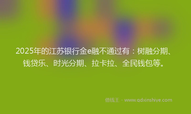 2025年的江苏银行金e融不通过有：树融分期、钱贷乐、时光分期、拉卡拉、全民钱包等。