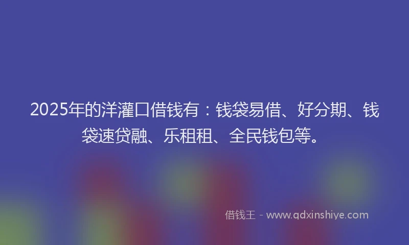 2025年的洋灌口借钱有：钱袋易借、好分期、钱袋速贷融、乐租租、全民钱包等。