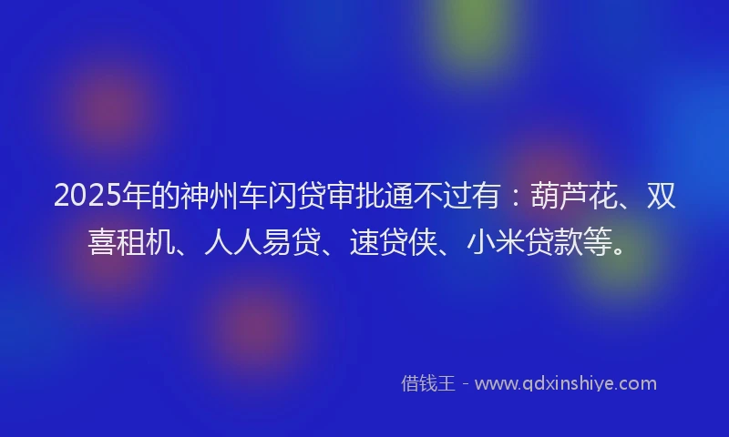 2025年的神州车闪贷审批通不过有：葫芦花、双喜租机、人人易贷、速贷侠、小米贷款等。