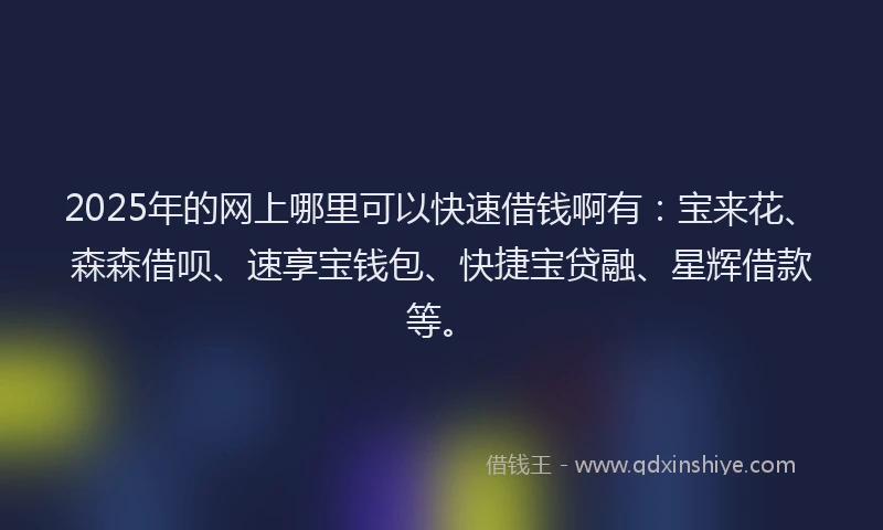 2025年的网上哪里可以快速借钱啊有：宝来花、森森借呗、速享宝钱包、快捷宝贷融、星辉借款等。