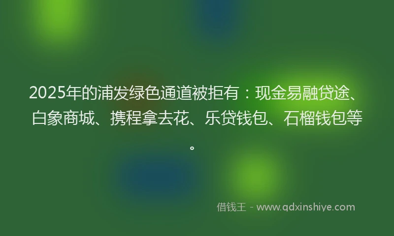 2025年的浦发绿色通道被拒有：现金易融贷途、白象商城、携程拿去花、乐贷钱包、石榴钱包等。