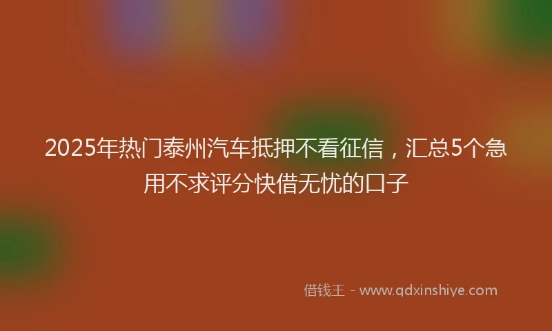 2025年热门泰州汽车抵押不看征信，汇总5个急用不求评分快借无忧的口子