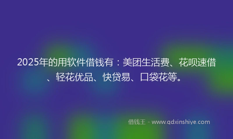 2025年的用软件借钱有：美团生活费、花呗速借、轻花优品、快贷易、口袋花等。
