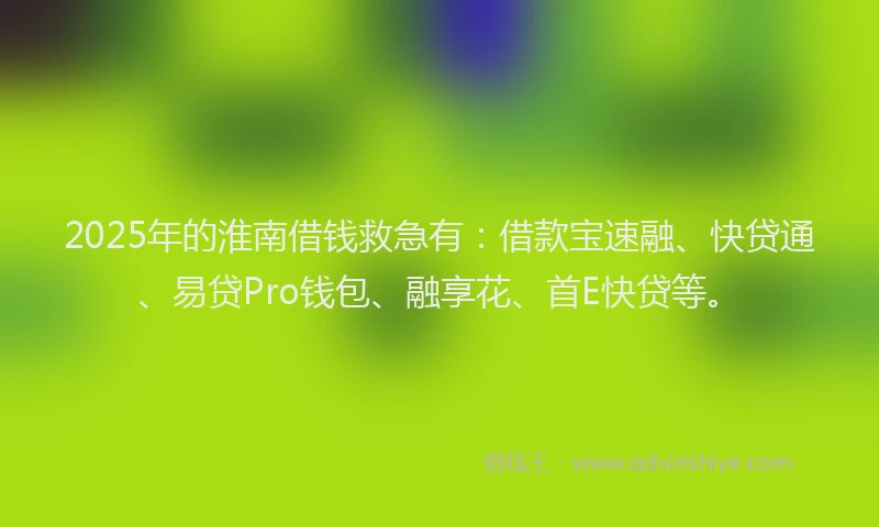 2025年的淮南借钱救急有：借款宝速融、快贷通、易贷Pro钱包、融享花、首E快贷等。