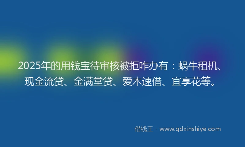 2025年的用钱宝待审核被拒咋办有：蜗牛租机、现金流贷、金满堂贷、爱木速借、宜享花等。