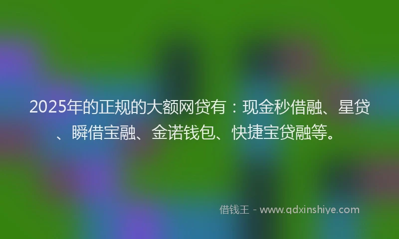 2025年的正规的大额网贷有：现金秒借融、星贷、瞬借宝融、金诺钱包、快捷宝贷融等。