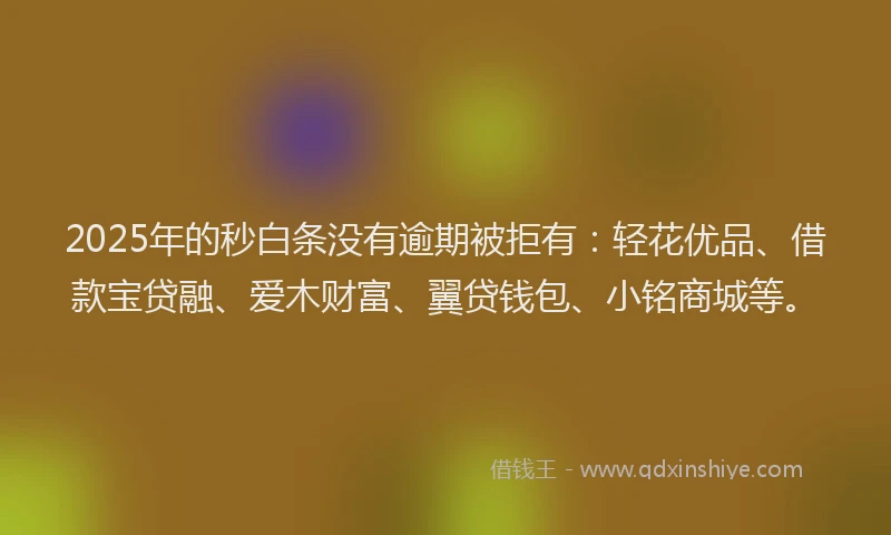2025年的秒白条没有逾期被拒有：轻花优品、借款宝贷融、爱木财富、翼贷钱包、小铭商城等。