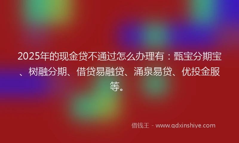 2025年的现金贷不通过怎么办理有：甄宝分期宝、树融分期、借贷易融贷、涌泉易贷、优投金服等。