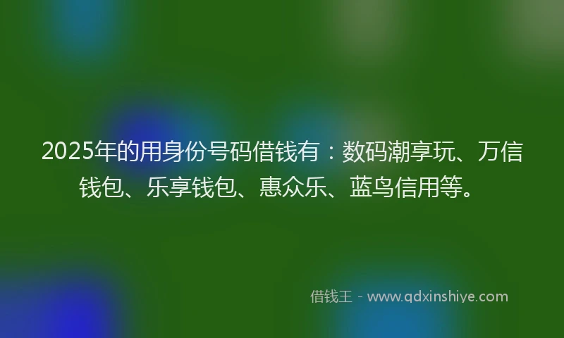 2025年的用身份号码借钱有：数码潮享玩、万信钱包、乐享钱包、惠众乐、蓝鸟信用等。