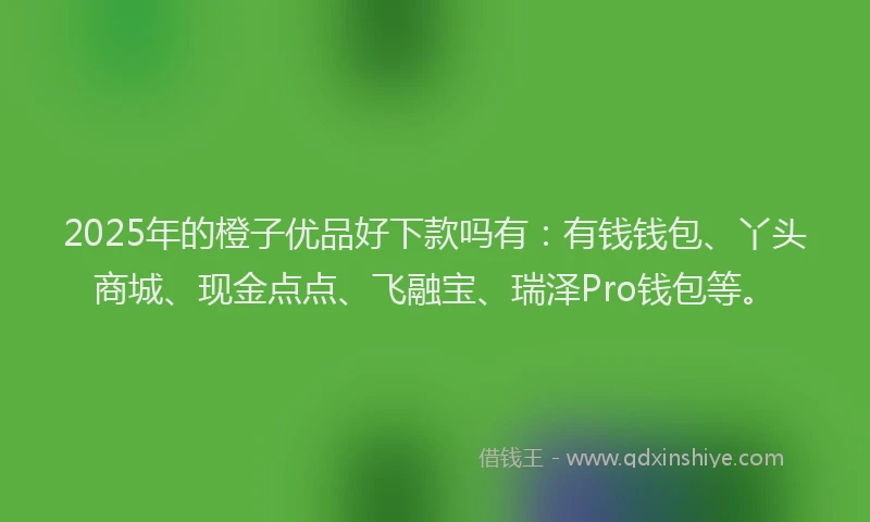 2025年的橙子优品好下款吗有：有钱钱包、丫头商城、现金点点、飞融宝、瑞泽Pro钱包等。