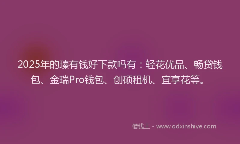 2025年的瑧有钱好下款吗有：轻花优品、畅贷钱包、金瑞Pro钱包、创硕租机、宜享花等。