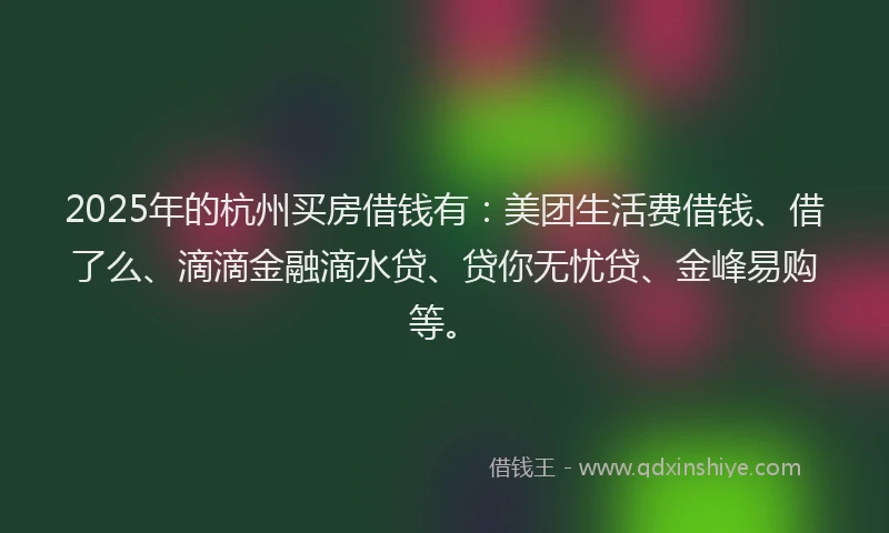2025年的杭州买房借钱有：美团生活费借钱、借了么、滴滴金融滴水贷、贷你无忧贷、金峰易购等。