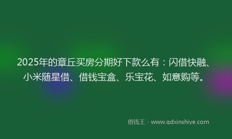 2025年的章丘买房分期好下款么有：闪借快融、小米随星借、借钱宝盒、乐宝花、如意购等。