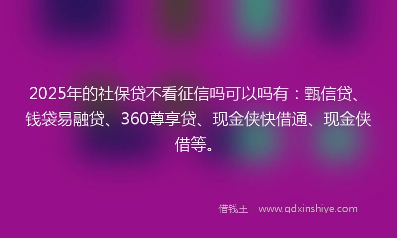2025年的社保贷不看征信吗可以吗有：甄信贷、钱袋易融贷、360尊享贷、现金侠快借通、现金侠借等。