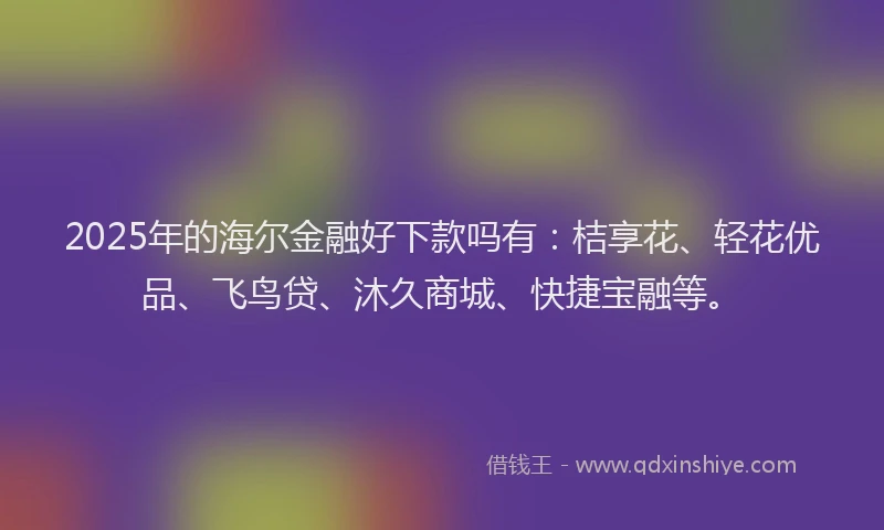 2025年的海尔金融好下款吗有：桔享花、轻花优品、飞鸟贷、沐久商城、快捷宝融等。