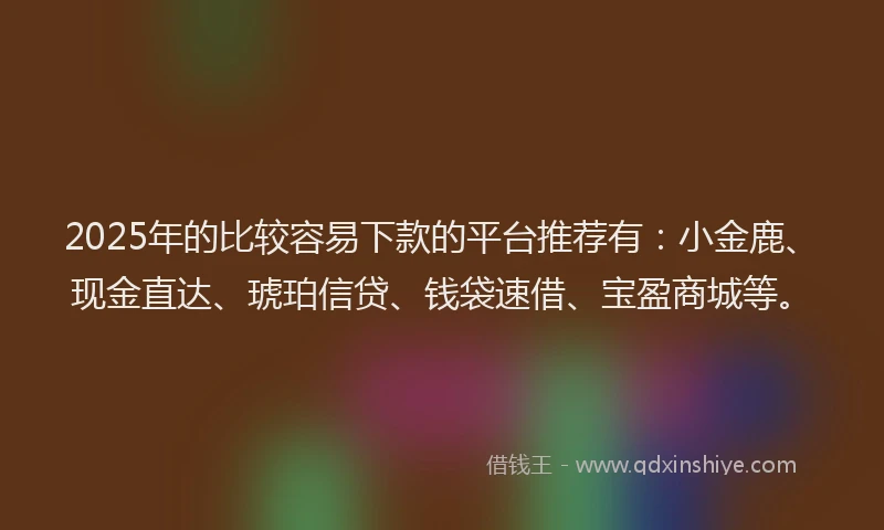 2025年的比较容易下款的平台推荐有：小金鹿、现金直达、琥珀信贷、钱袋速借、宝盈商城等。