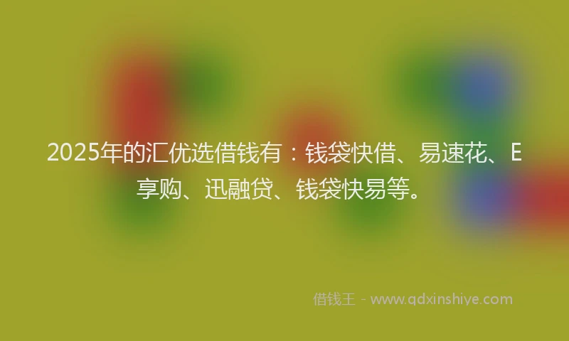 2025年的汇优选借钱有：钱袋快借、易速花、E享购、迅融贷、钱袋快易等。