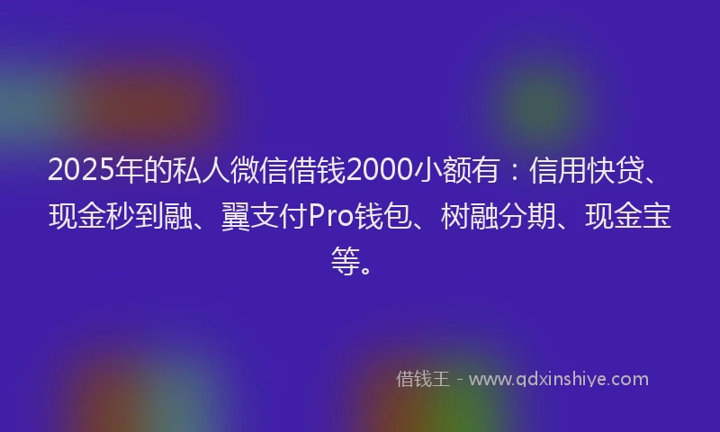 2025年的私人微信借钱2000小额有：信用快贷、现金秒到融、翼支付Pro钱包、树融分期、现金宝等。