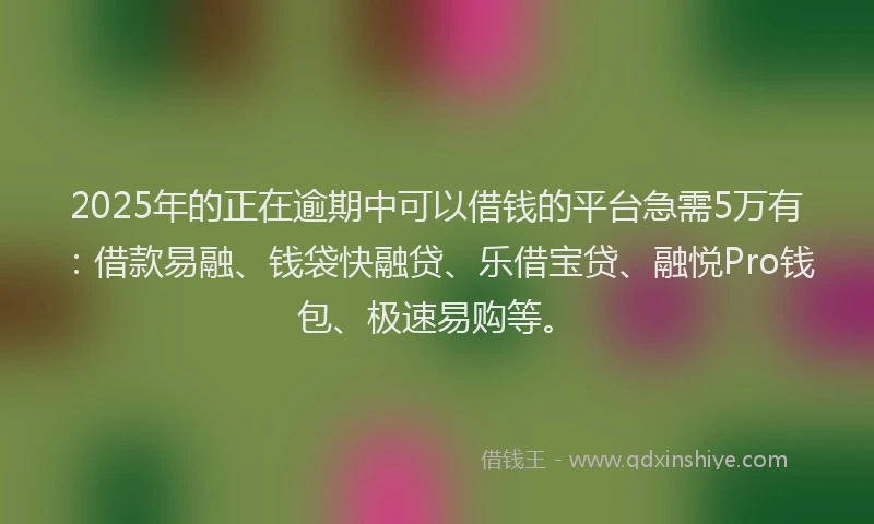 2025年的正在逾期中可以借钱的平台急需5万有：借款易融、钱袋快融贷、乐借宝贷、融悦Pro钱包、极速易购等。