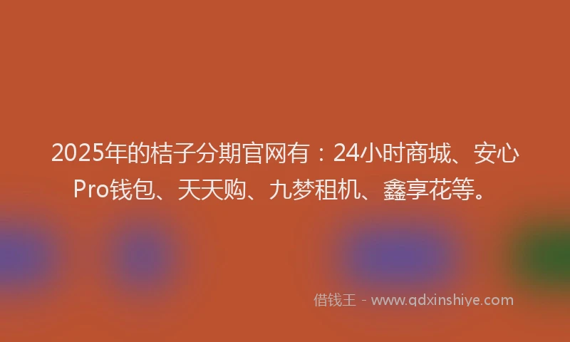 2025年的桔子分期官网有：24小时商城、安心Pro钱包、天天购、九梦租机、鑫享花等。
