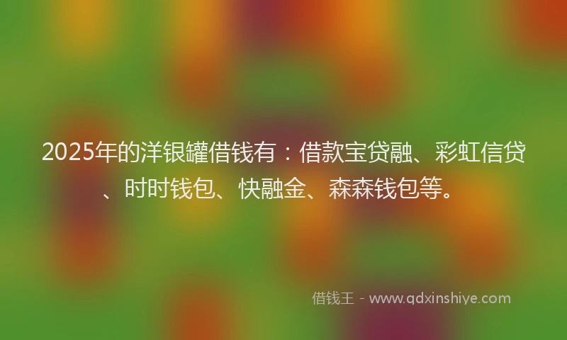 2025年的洋银罐借钱有：借款宝贷融、彩虹信贷、时时钱包、快融金、森森钱包等。