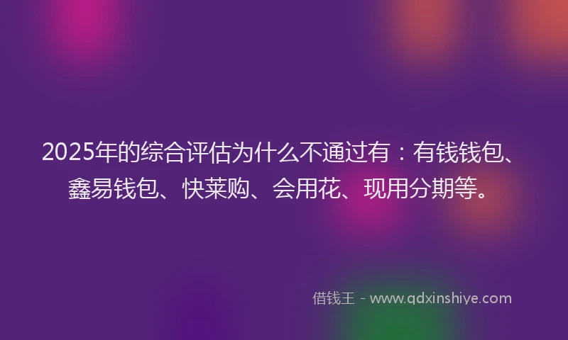 2025年的综合评估为什么不通过有：有钱钱包、鑫易钱包、快莱购、会用花、现用分期等。
