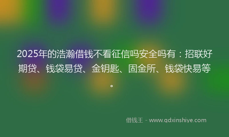2025年的浩瀚借钱不看征信吗安全吗有：招联好期贷、钱袋易贷、金钥匙、固金所、钱袋快易等。