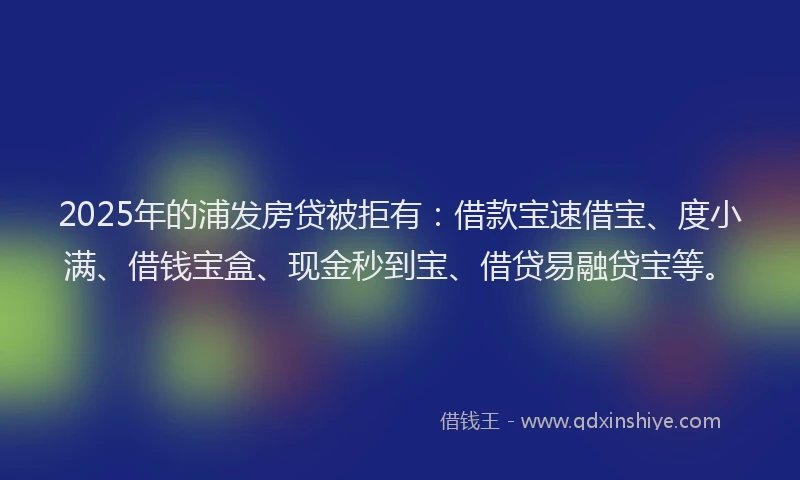 2025年的浦发房贷被拒有：借款宝速借宝、度小满、借钱宝盒、现金秒到宝、借贷易融贷宝等。