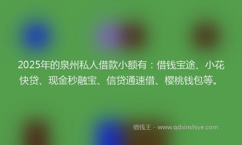 2025年的泉州私人借款小额有：借钱宝途、小花快贷、现金秒融宝、信贷通速借、樱桃钱包等。