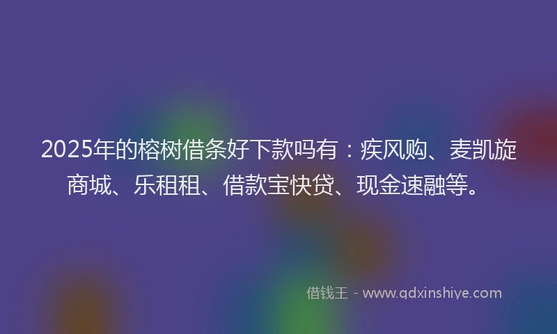 2025年的榕树借条好下款吗有：疾风购、麦凯旋商城、乐租租、借款宝快贷、现金速融等。