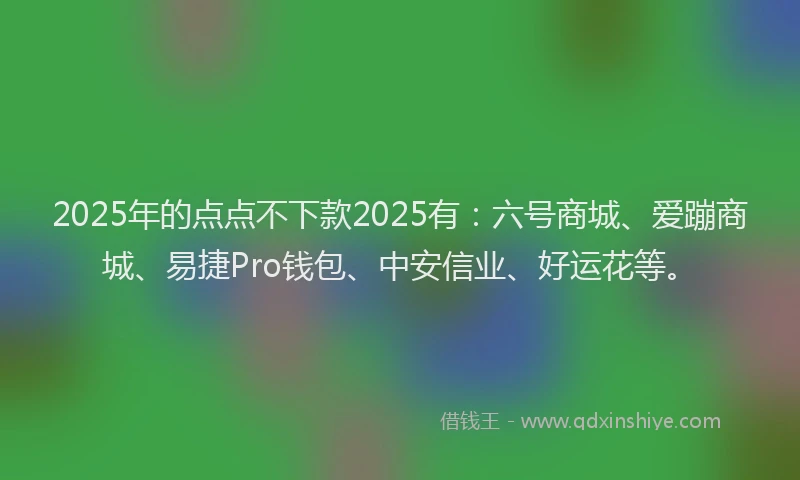 2025年的点点不下款2025有：六号商城、爱蹦商城、易捷Pro钱包、中安信业、好运花等。