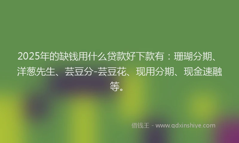 2025年的缺钱用什么贷款好下款有：珊瑚分期、洋葱先生、芸豆分-芸豆花、现用分期、现金速融等。