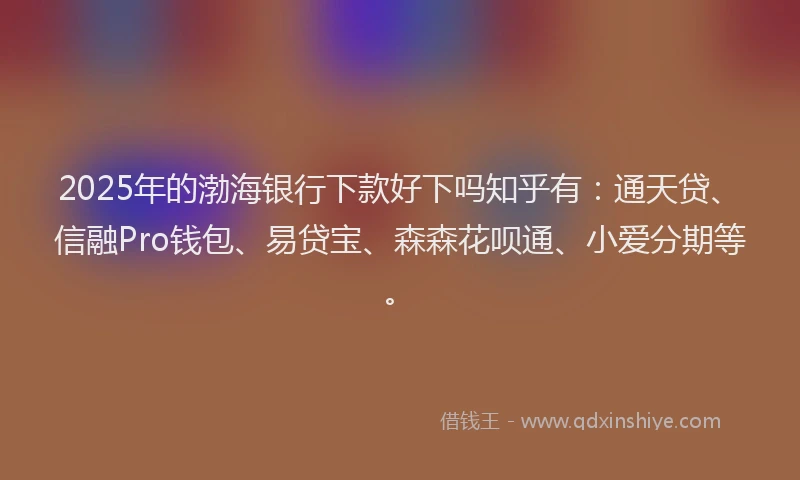2025年的渤海银行下款好下吗知乎有：通天贷、信融Pro钱包、易贷宝、森森花呗通、小爱分期等。