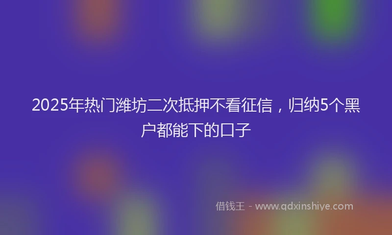 2025年热门潍坊二次抵押不看征信，归纳5个黑户都能下的口子