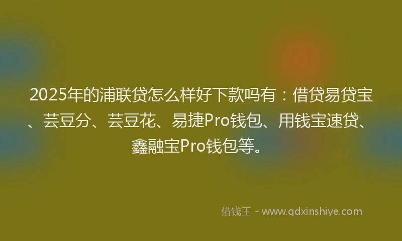 2025年的浦联贷怎么样好下款吗有：借贷易贷宝、芸豆分、芸豆花、易捷Pro钱包、用钱宝速贷、鑫融宝Pro钱包等。