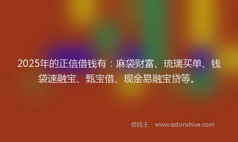 2025年的正信借钱有：麻袋财富、琉璃买单、钱袋速融宝、甄宝借、现金易融宝贷等。