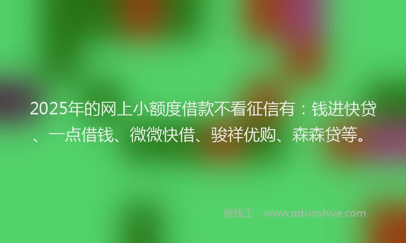 2025年的网上小额度借款不看征信有：钱进快贷、一点借钱、微微快借、骏祥优购、森森贷等。