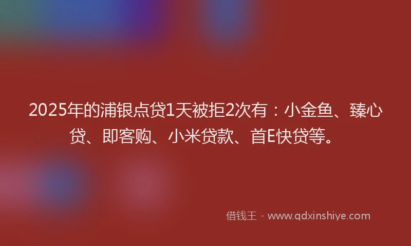 2025年的浦银点贷1天被拒2次有：小金鱼、臻心贷、即客购、小米贷款、首E快贷等。