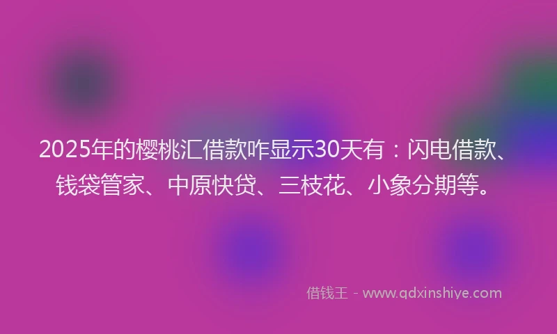 2025年的樱桃汇借款咋显示30天有：闪电借款、钱袋管家、中原快贷、三枝花、小象分期等。