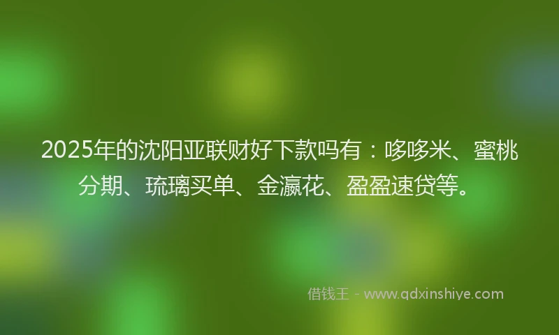 2025年的沈阳亚联财好下款吗有：哆哆米、蜜桃分期、琉璃买单、金瀛花、盈盈速贷等。