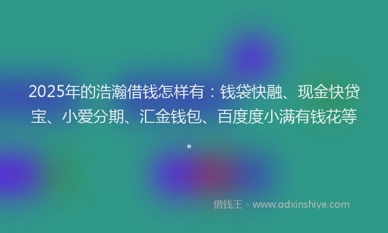 2025年的浩瀚借钱怎样有：钱袋快融、现金快贷宝、小爱分期、汇金钱包、百度度小满有钱花等。